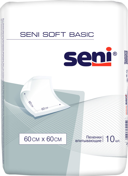 Пеленки Seni Soft Basic медицинские впитывающие одноразовые 60 x 60 см, 10 шт.