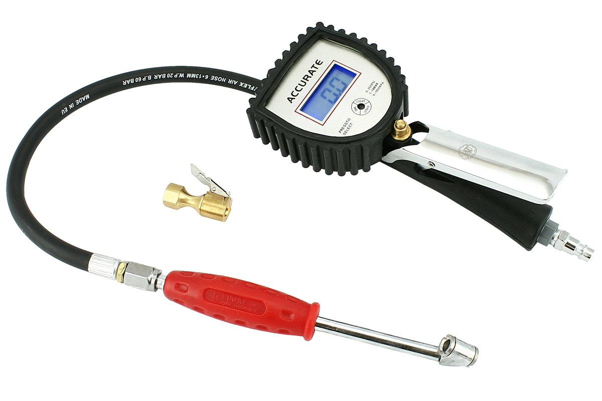 Манометр для накачки шин с шлангом и штуцером (16 BAR, цифровой дисплей ...