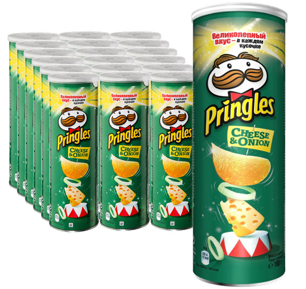 Чипсы Pringles (Принглс) со вкусом сыра и лука, 19 шт по 165 г