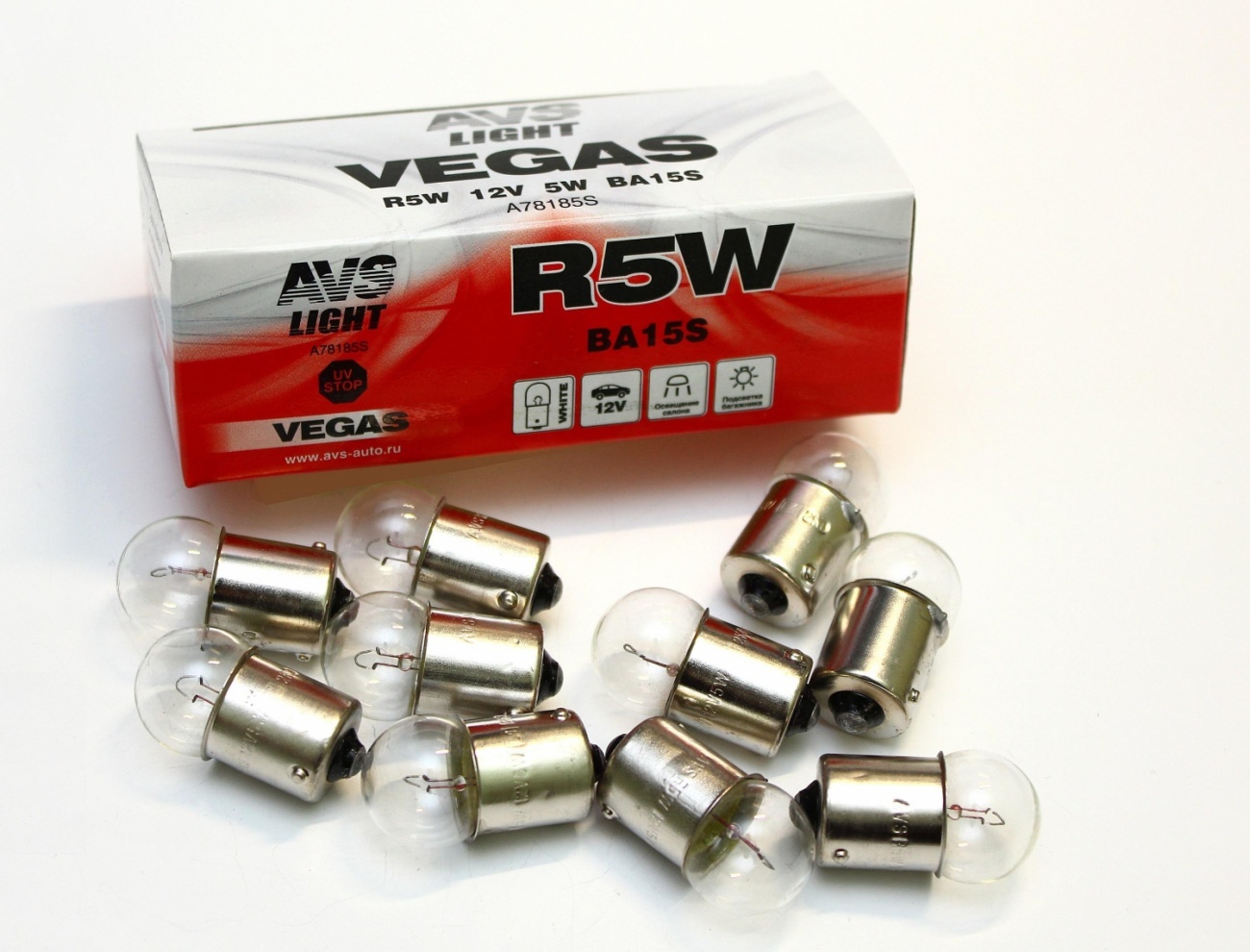 ЛампаAVSVegas12V.R5W(BA15S)BOX(10шт.)