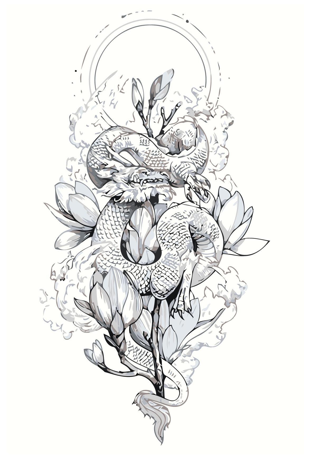 Змея и цветы эскиз