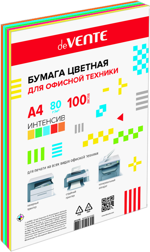 Интенсив 5. Бумага цвет. Д/офисной техн. "DEVENTE" а4 50л. 80г/м2, интенсив черный 2072100. Бумага офис. Concept "Color" а4 100 л. 5 цв. Intensive. Бумага цвет. Д/офисной техн. "DEVENTE" а4 20л. 75г/м2, неон.ассорти цв. 2072937. Бумага DEVENTE для офисной техники цвета интенсив оттенки красного.