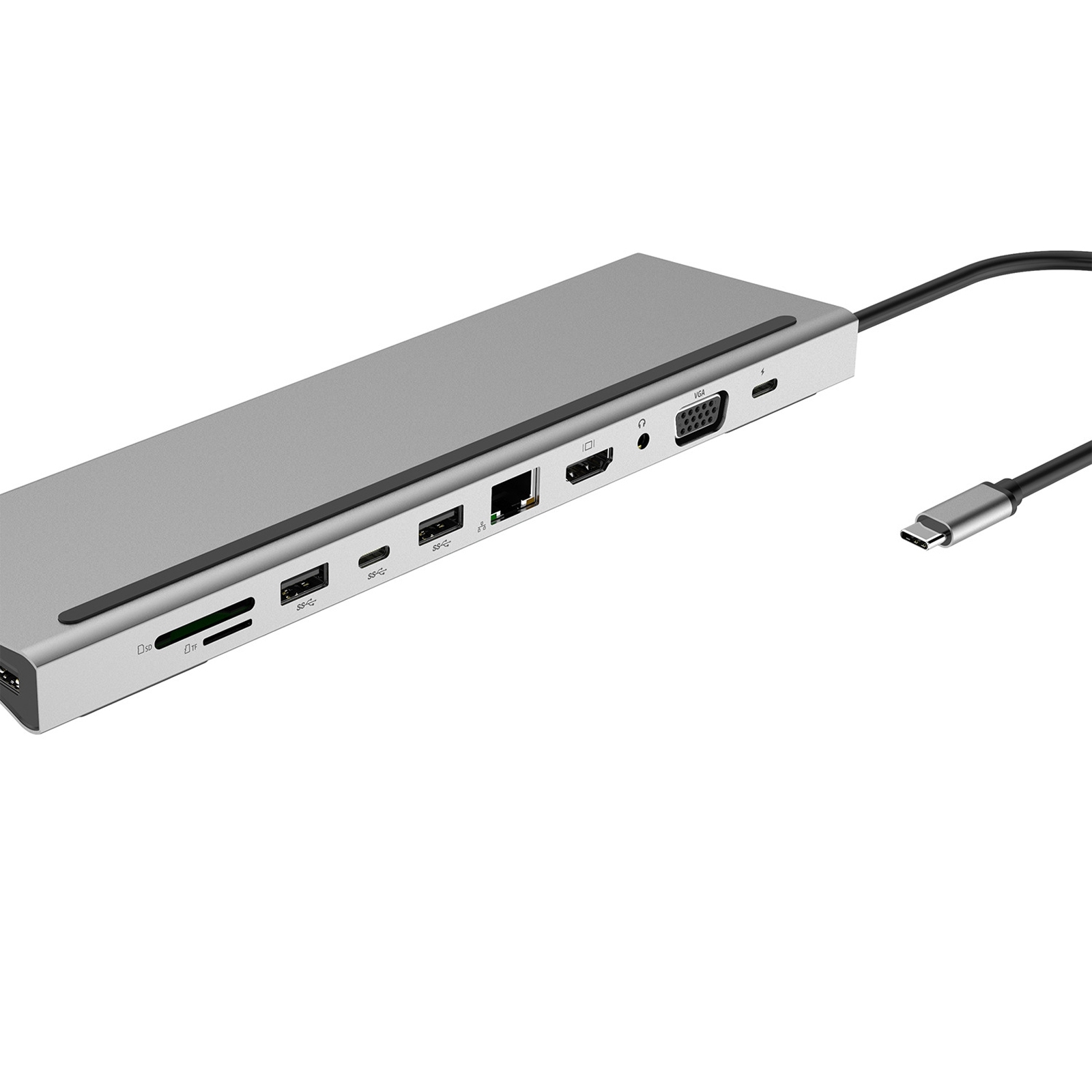 Док-станция USB-C KS-is KS-474. Многофункциональная док-станция /USB 3.0х2+USB-C+TF/sdх1 HDMI/VGA/PD/SD/TF/rj45/USB-C. Док-станция для ноутбука Type-c. 5 In 1 USB C Hub, Type-c to HDMI rj45 USB PD Laptop Docking Station for PC Laptop.