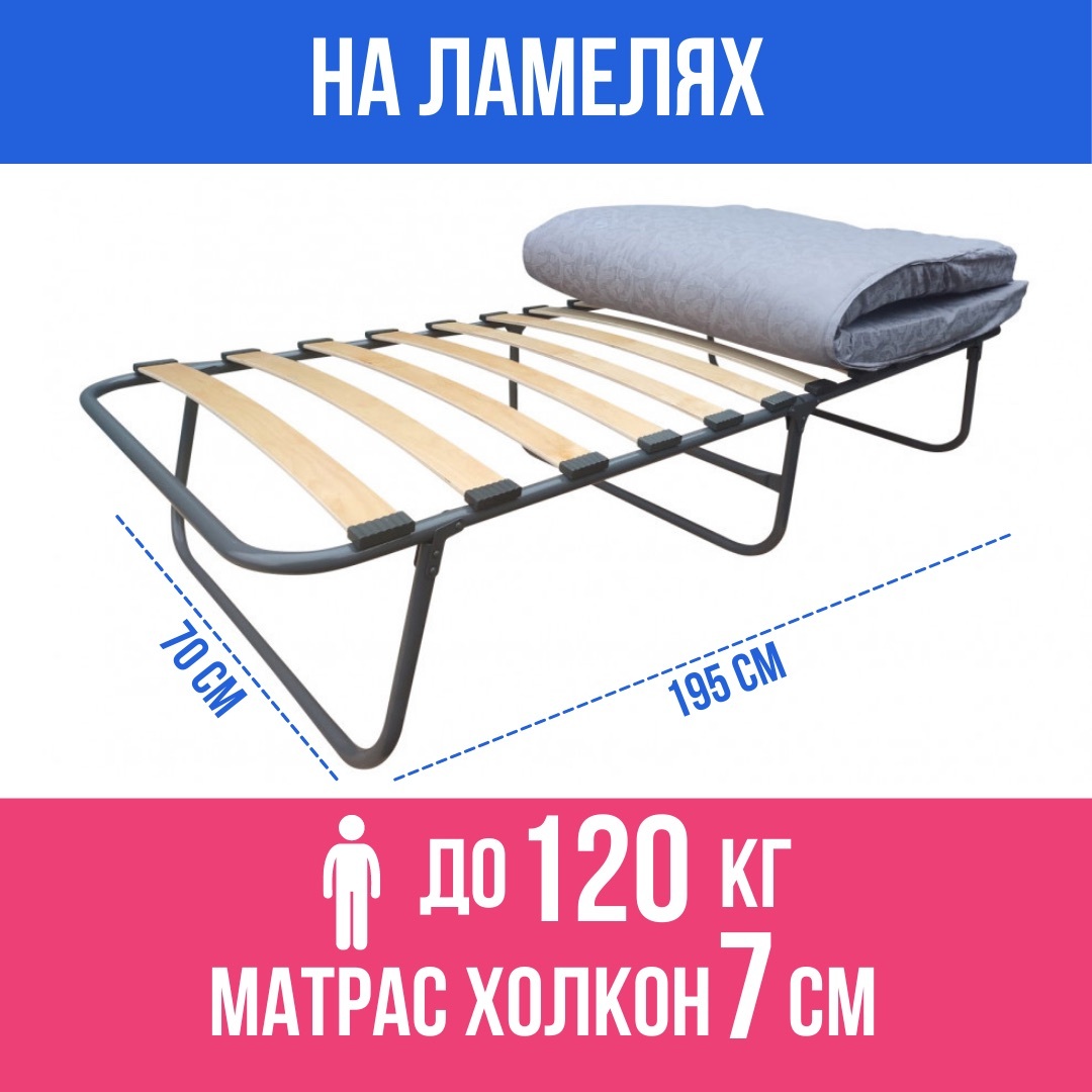 Раскладушка 70x90 на ламелях с матрасом холкон 7 см