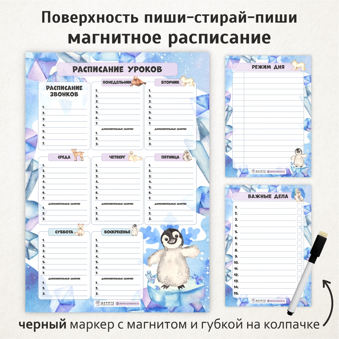 Расписание уроков магнитное 3в1/ А3 - на неделю, А5 - режим дня, А5 ...