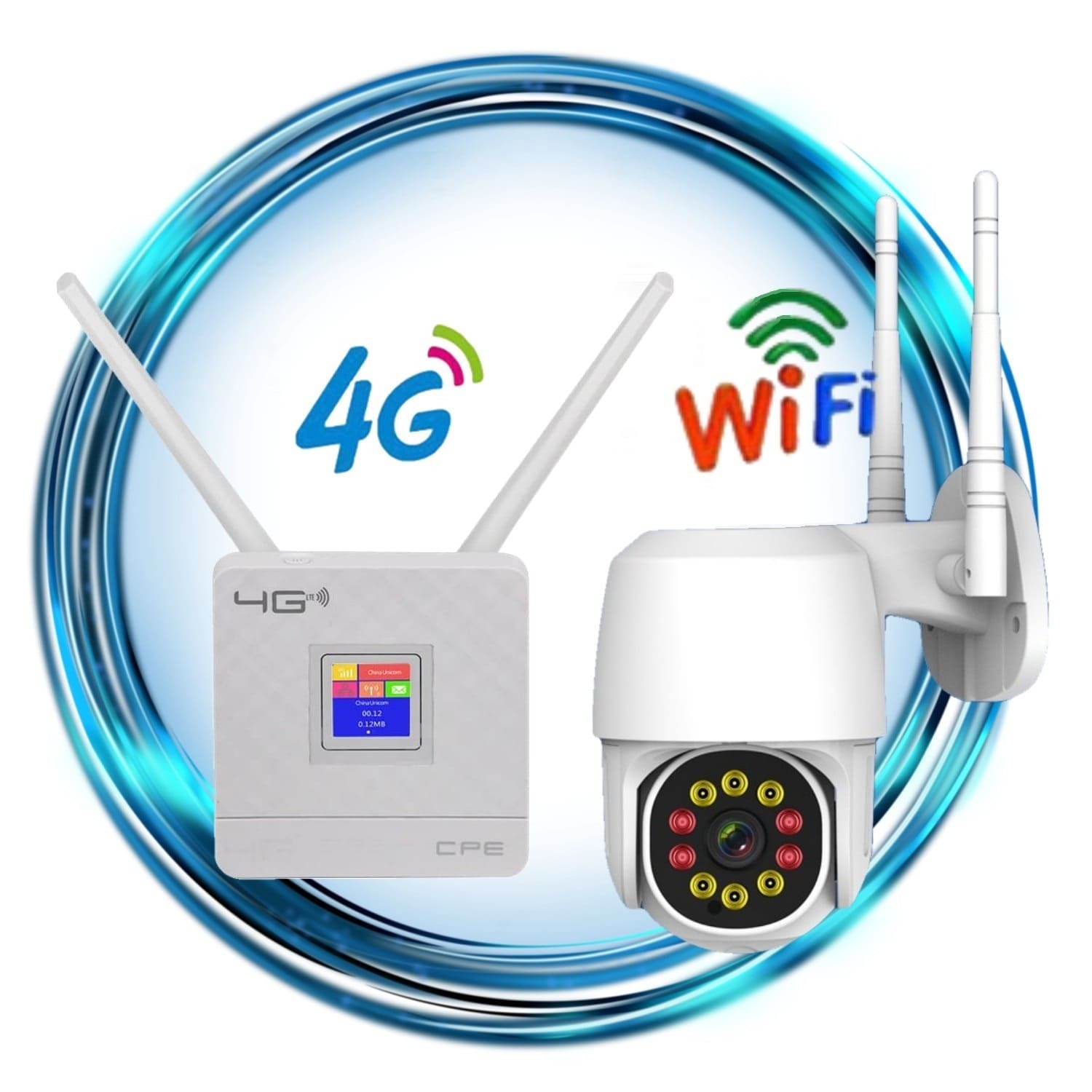 Комплект 4G роутер и wifi камера / Уличная поворотная wi fi камера 3 Мпикс  и 4G роутер + Подарок SD карта 16Gb + Подарок сим карта Билайн / Комплект  видеонаблюдения 4G + CAM-360EUES