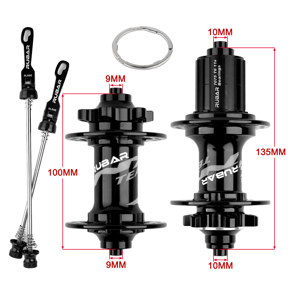 ВтулкидлягорныхвелосипедовRUBARTEAM,32отверстия,передние,9x100мм,задние,10x135мм,черные(пара)HG7-12S