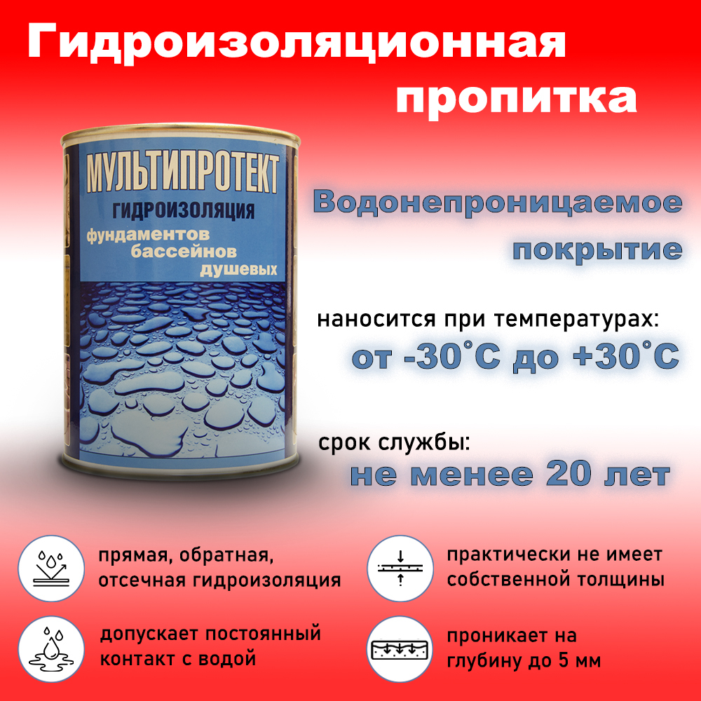 Гидрофобизатор для бетона, кирпича, камня, водоотталкивающая гидроизоляционная пропитка МультиПротект 1л