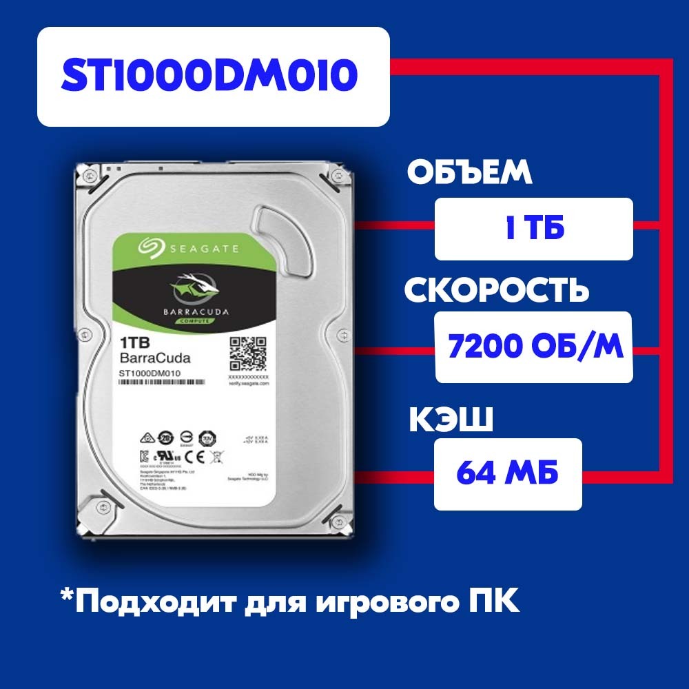 Seagate 1 ТБ Внутренний жесткий диск (st1000dm010) 