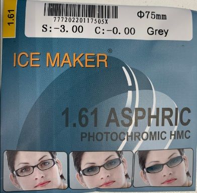 ЛинзадляочковфотохромнаяICEMAKER1.61ASHMCGraySph-04.25диаметр75