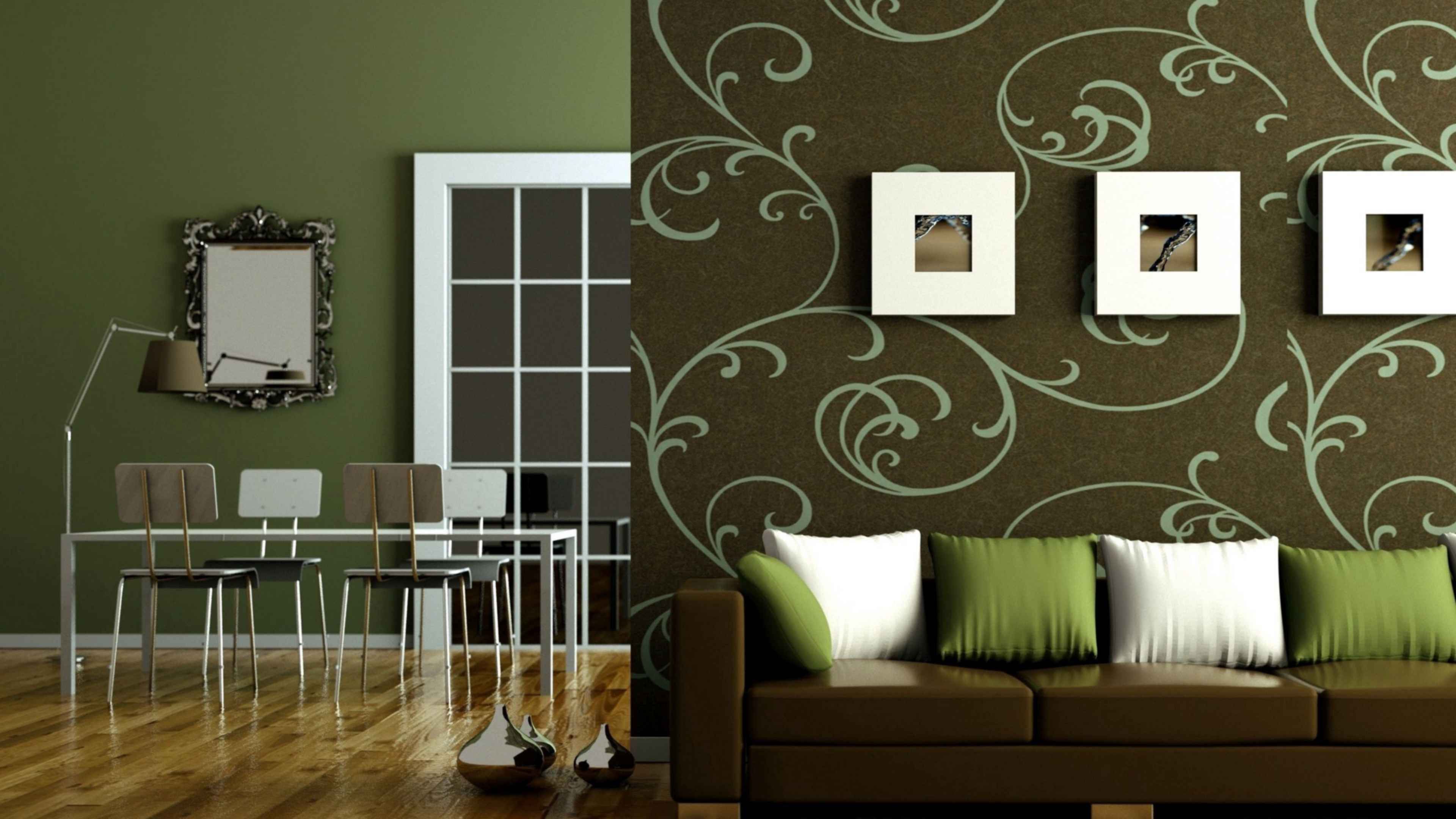 Обои зелено коричневые. Комбинированные обои для гостиной. Стильные обои для стен. Декор стены в гостиной. Красивый цвет стен.