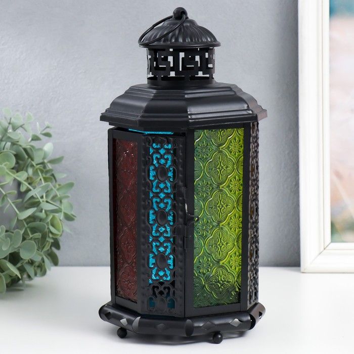 Подсвечник для декора / "Арабская ночь" черный 15х15х28 см / подсвечник стекло металл
