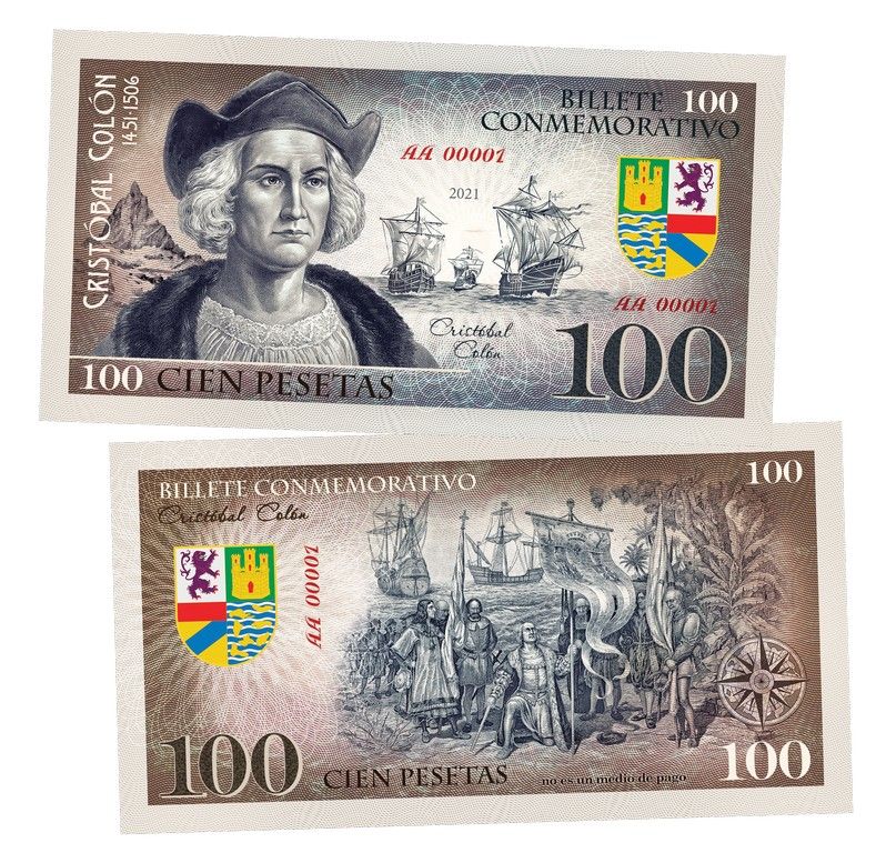 100 песет (Pesetas)  Испания. Христофор Колумб(Cristobal Colon). Памятная банкнота