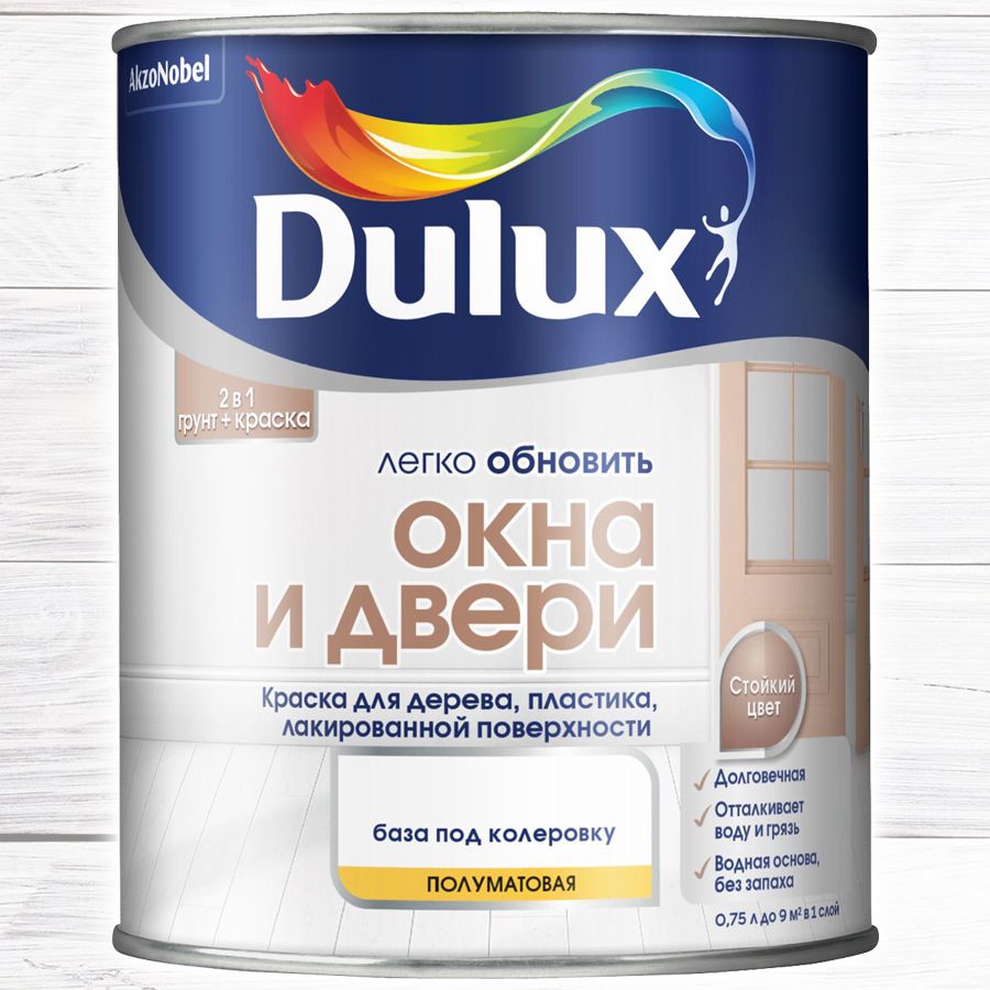 DULUXКраска,Водная,Полуматовоепокрытие,0.75л,белый