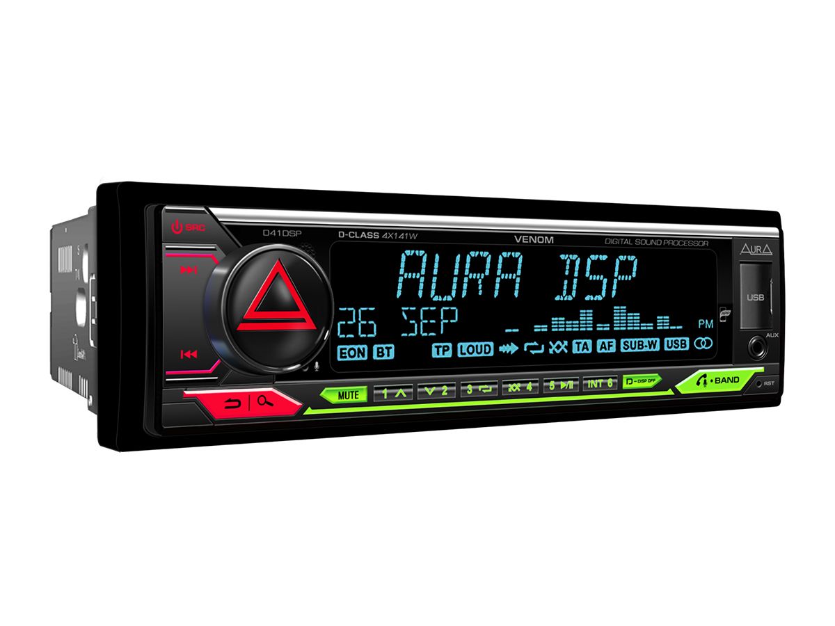 Автомагнитола Aura Venom D41DSP FW8.4 (DSP, Bluetooth, 3xRCA, 4x141Вт,  D-class, APP, USB, FLAC, RGB, D-SWC)