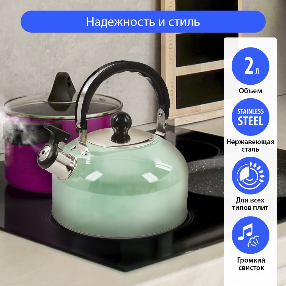 ЧайниксосвисткомHOMEELEMENTHE-WK1602,2л,нерж.сталь,светлаяяшма