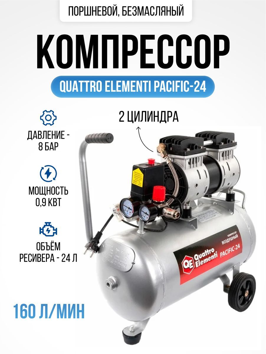 Quattro elementi pacific 24. Pacific 24 компрессор. Компрессор quattro elementi Pacific 50-280, 50 л, безмасляный разбор картинка.