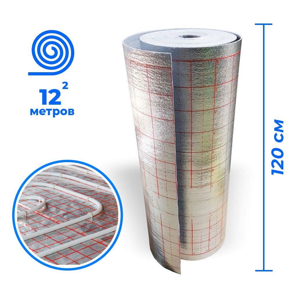 Подложка лавсан с разметкой "Тёплый пол" вспененная под ламинат, линолеум и паркет, толщина 5 мм, 12 м