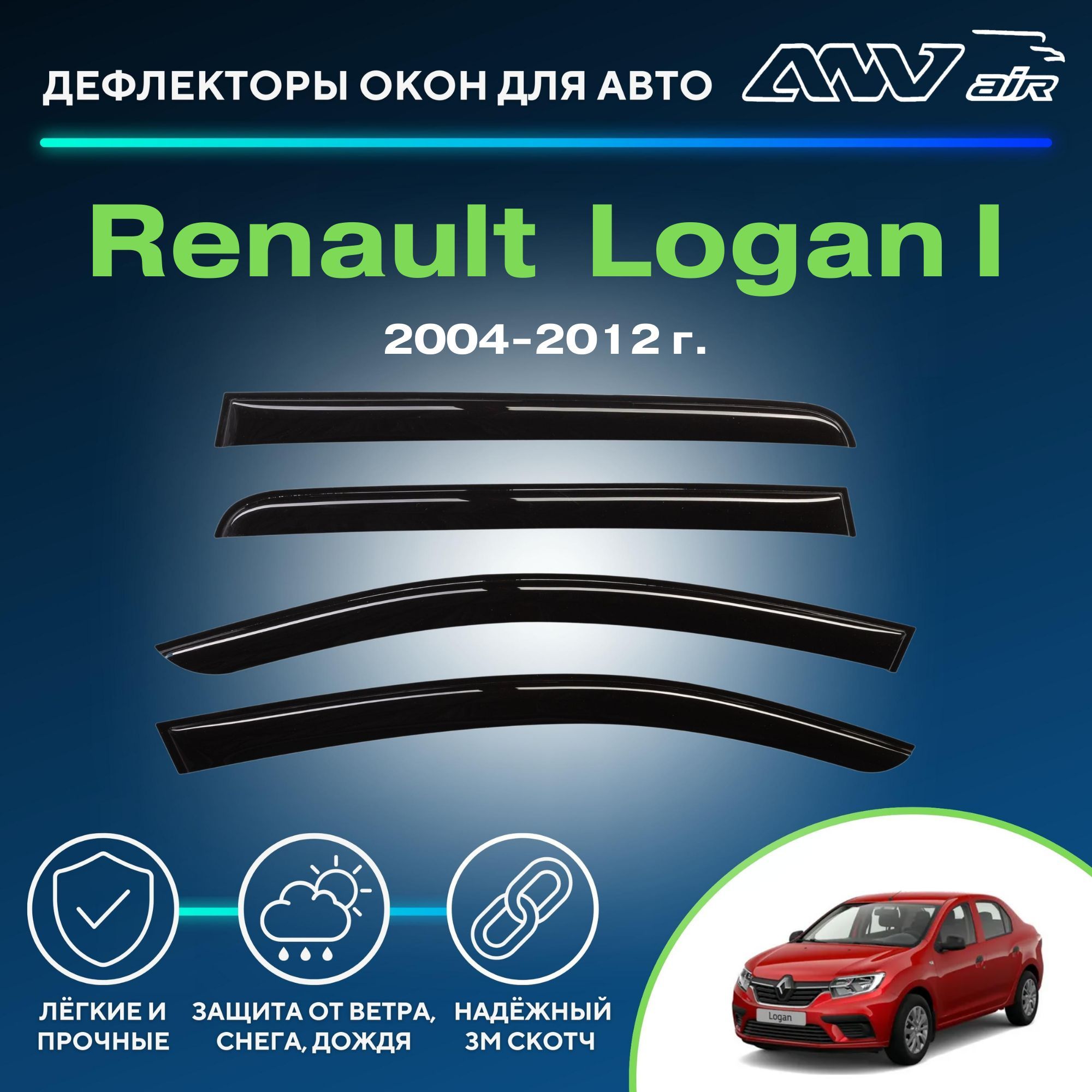 Дефлекторы окон (вставные под резинку) 4 шт. Rein REINWV969 для RENAULT Logan II 2018