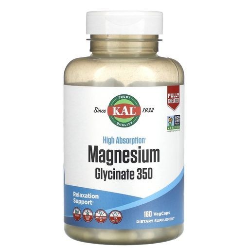 KAL Magnesium Glycinate 350 mg (магния глицинат), 160 растительных капсул.