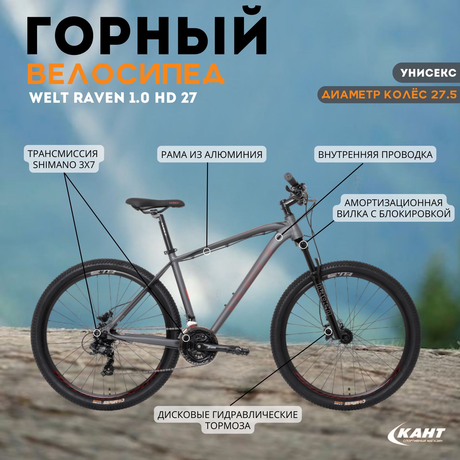 Велосипед Welt Raven 1.0 Hd 27 2024 Anthracite (Дюйм:18)