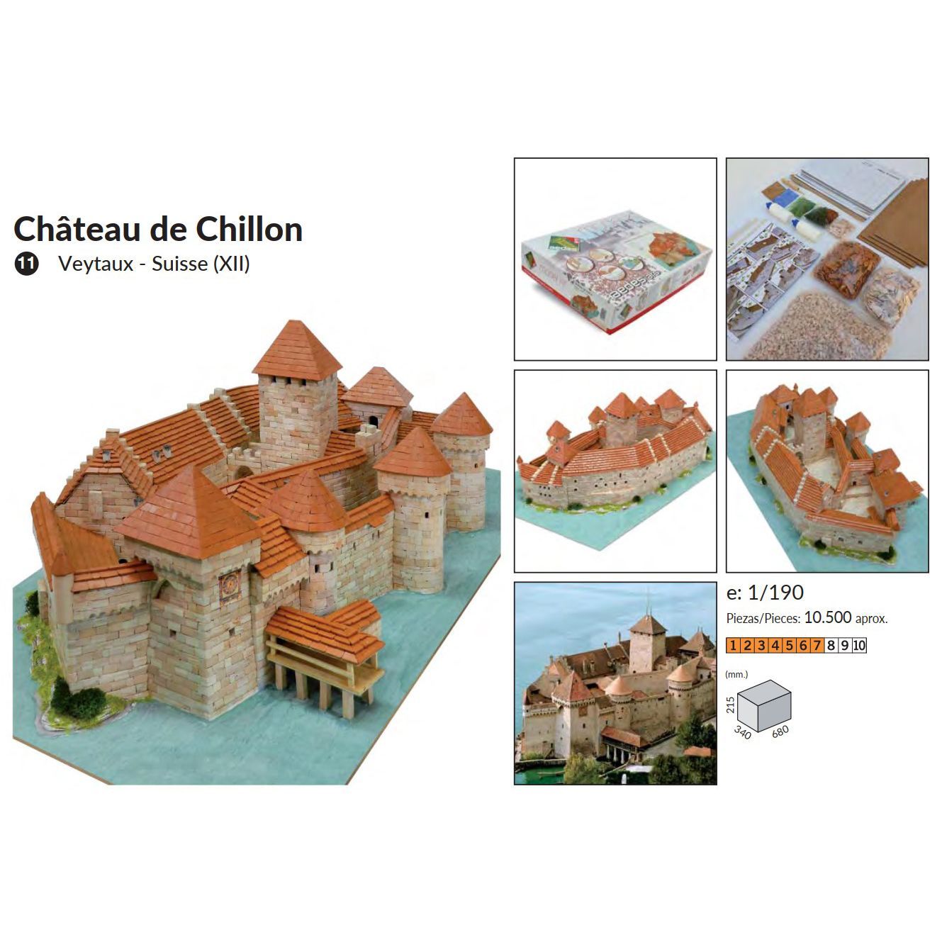 Замок De Chillon (Шильон), 680х340х215, 10500 деталей, сложность 7/10, керамический конструктор Aedes Ars (Испания)