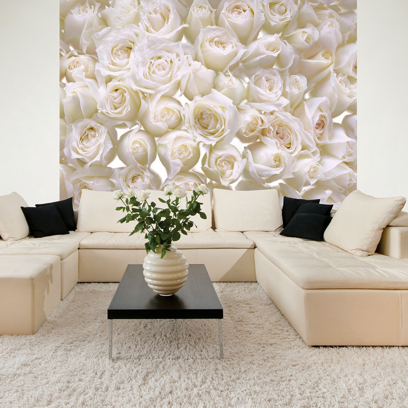 Фотообои с розами в интерьерах гостиных