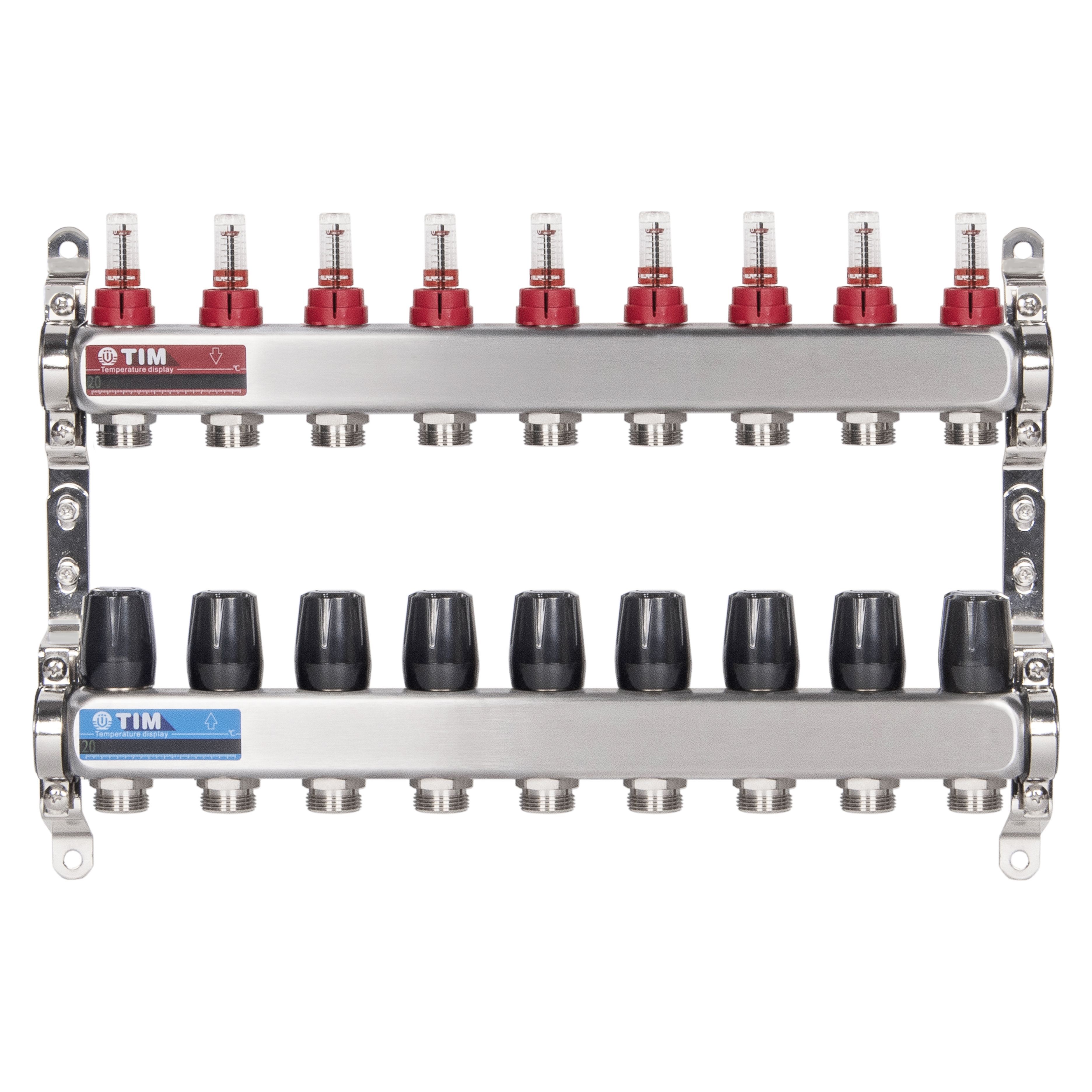Коллекторная группа 8 контуров с расходомерами 1" * 3/4" E, нерж. сталь, TIM, KDS5008
