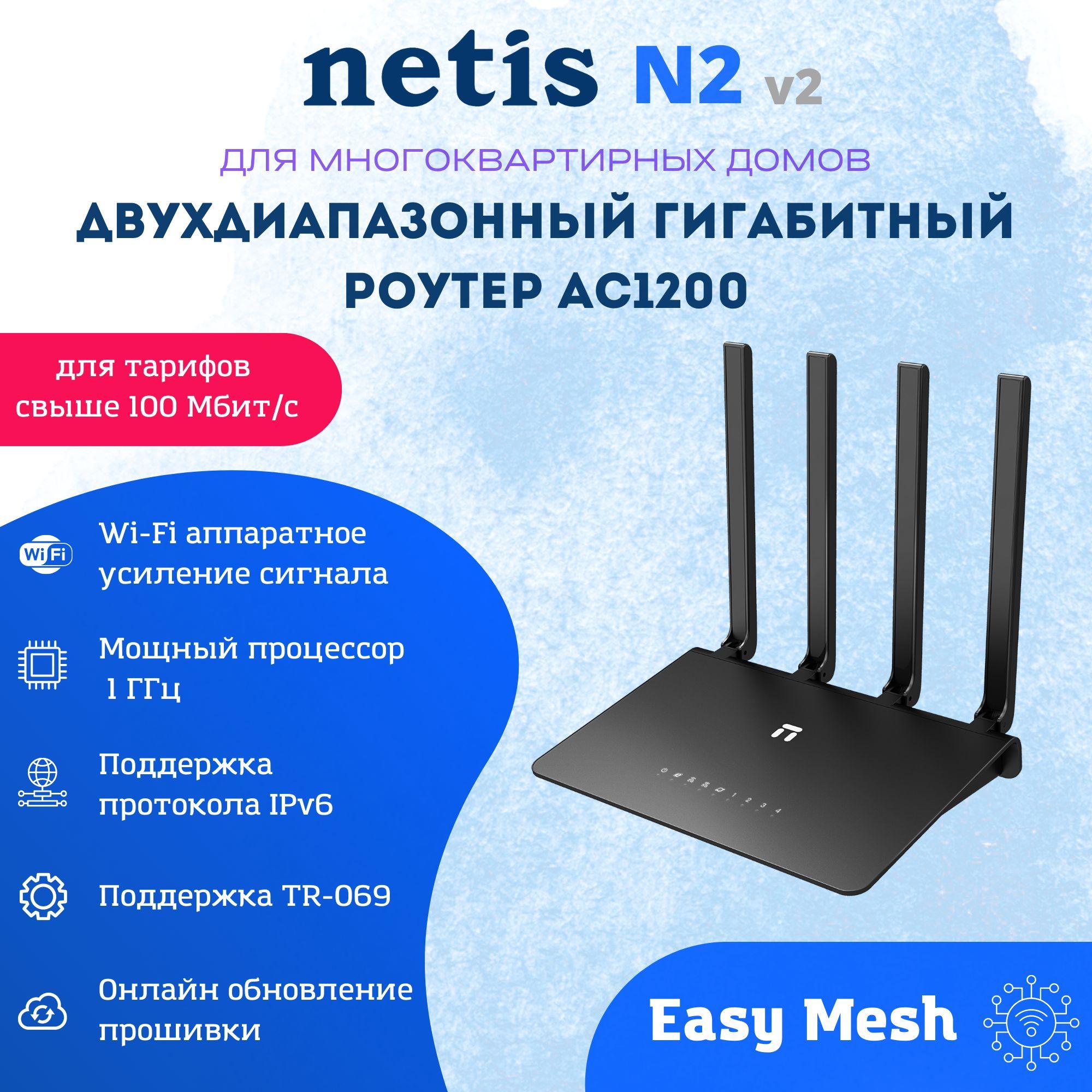 Роутер netis N2 Гигабитный Двухдиапазонный с поддержкой Easy Mesh