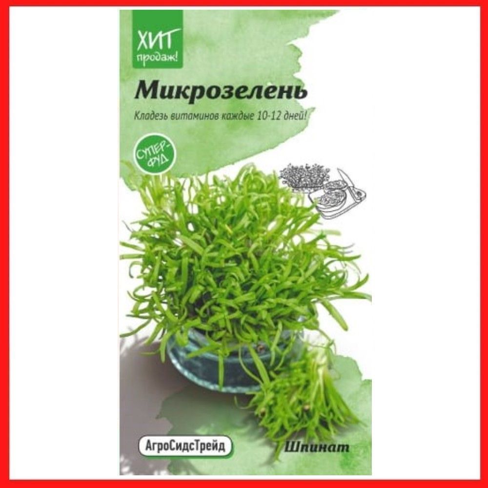 Семена Микрозелень Шпинат, 5 гр, для дома, дачи и огорода, в открытый  грунт, на подоконник, в контейнер.