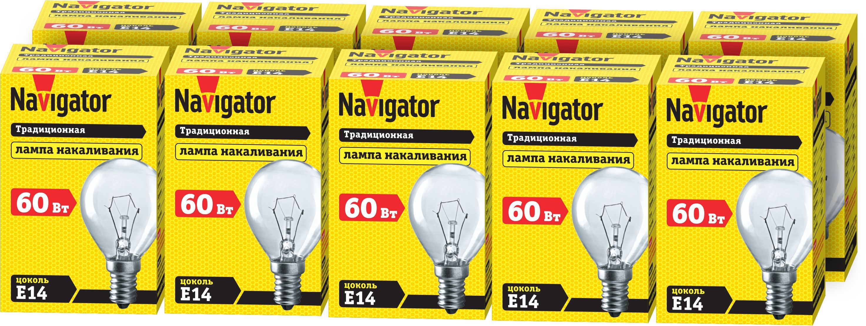 ЛампанакаливанияNavigator94316NI-C,60Вт,шар,цокольЕ14,прозрачная,упаковка10шт.