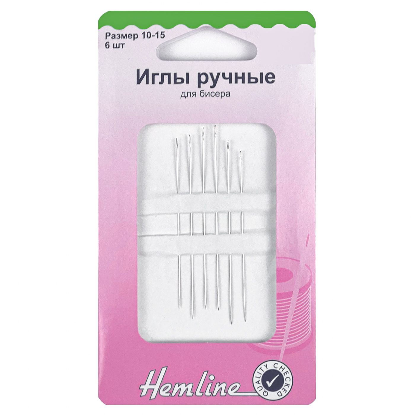 Иглы ручные для бисера, сталь, №10-15, 6 шт., Hemline