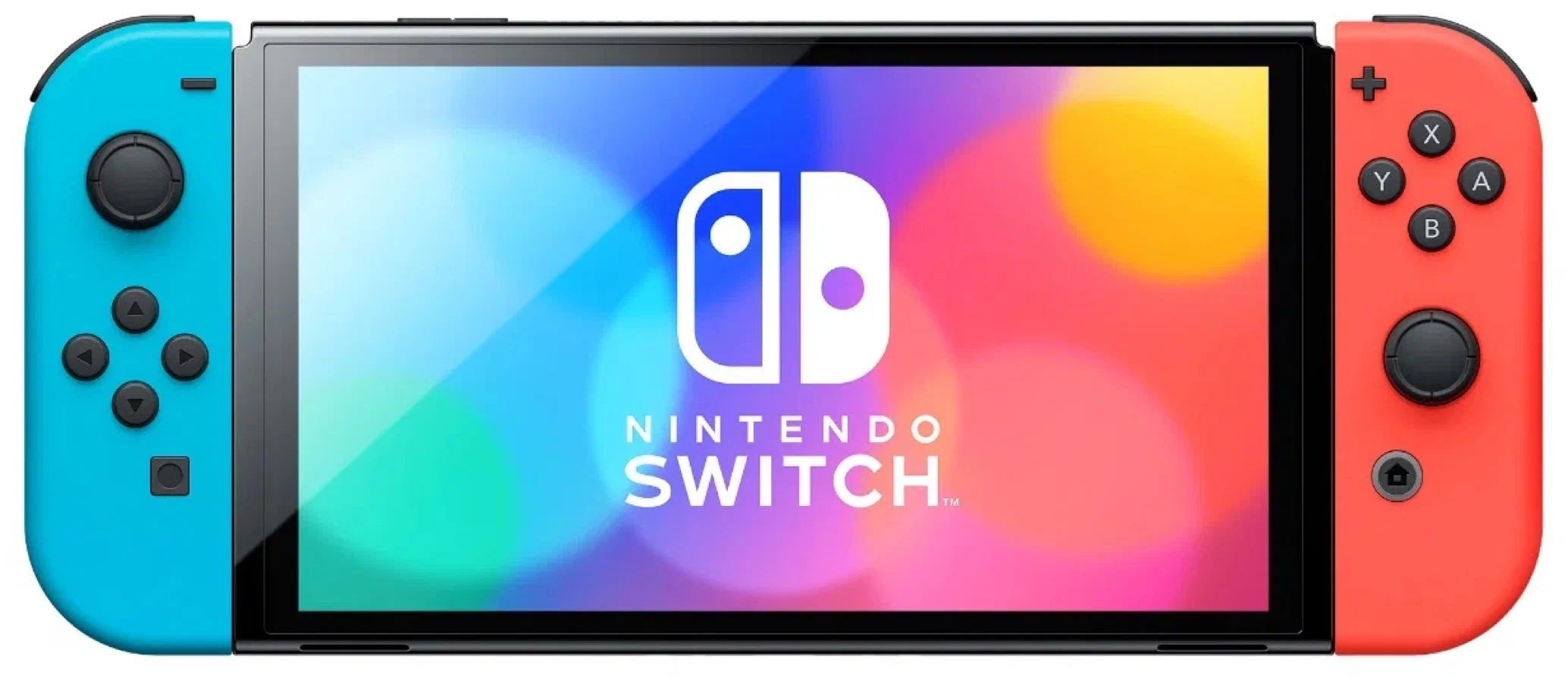 ИгроваяприставкаNintendoSwitch(OLED-модель)неоновыйсиний/неоновыйкрасный(требуетсяадаптерподевро-вилку).Товаруцененный