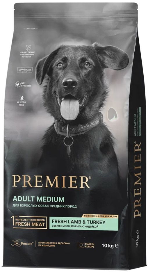 Premier Dog Lamb & Turkey Adult Medium корм сухой ягненок и индейка для собак средних пород 10кг