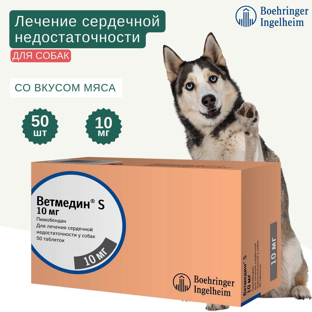 Ветмедин S таблетки для лечения сердечной недостаточности у собак, 10 мг 50  шт - купить с доставкой по выгодным ценам в интернет-магазине OZON  (984258522)