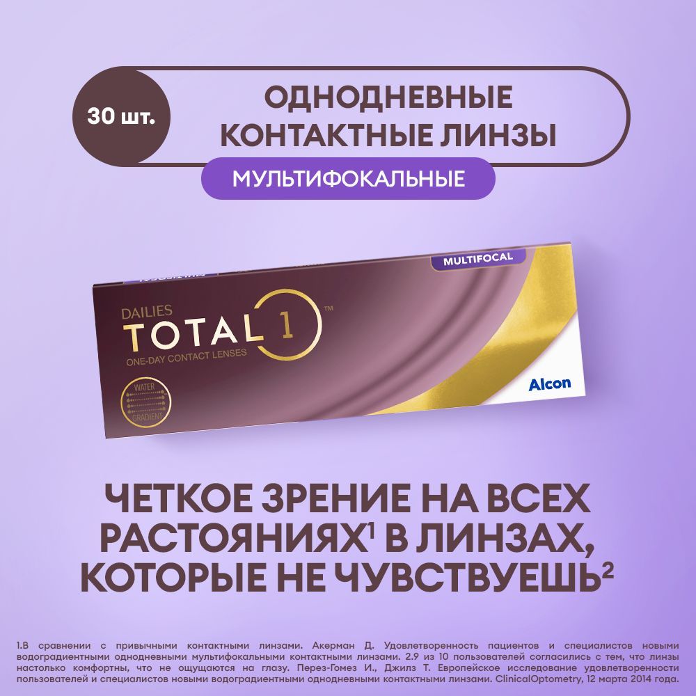 Мультифокальные линзы ALCON, Dailies Total 1 Multifocal, однодневные, +2.00  / med / 14.1 / 8.5 / 30 шт. - купить с доставкой по выгодным ценам в  интернет-магазине OZON (1003357059)