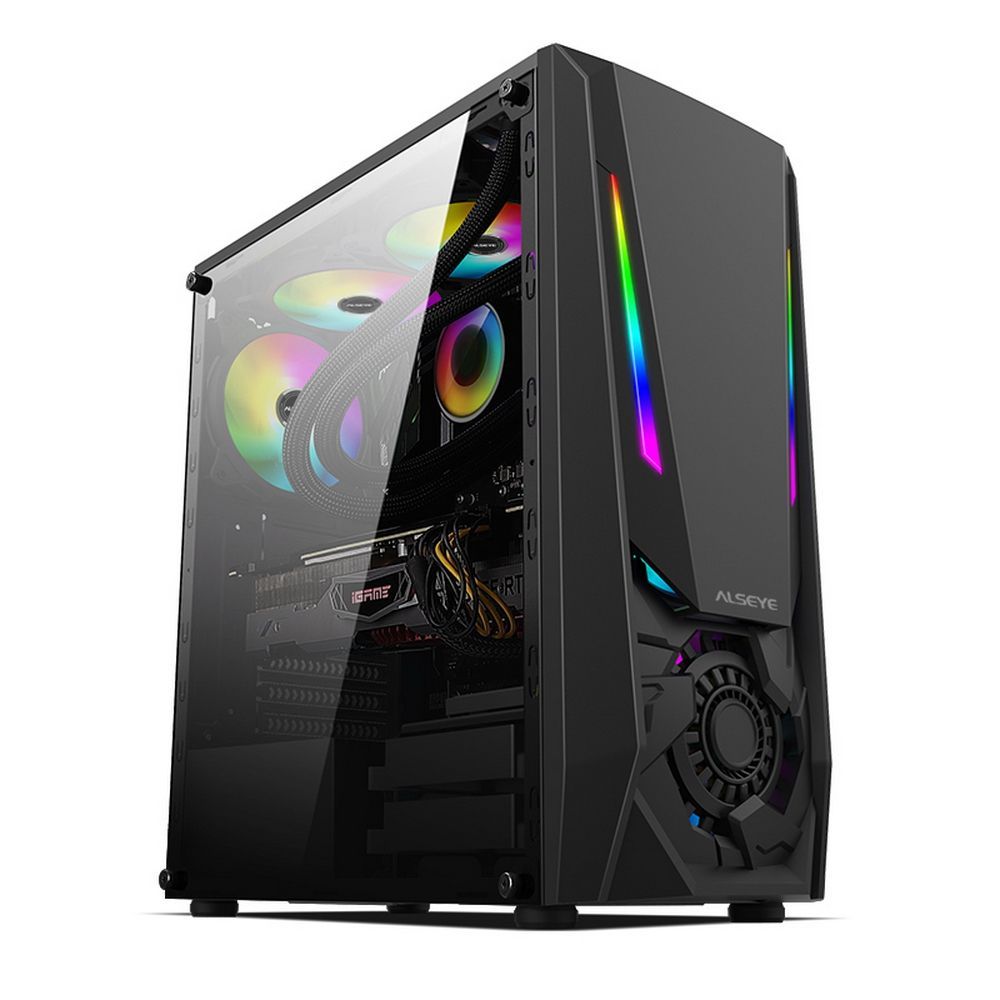 Корпус Alseye Reactor, ATX, Midi-Tower, USB 3.0, RGB подсветка, черный, без БП