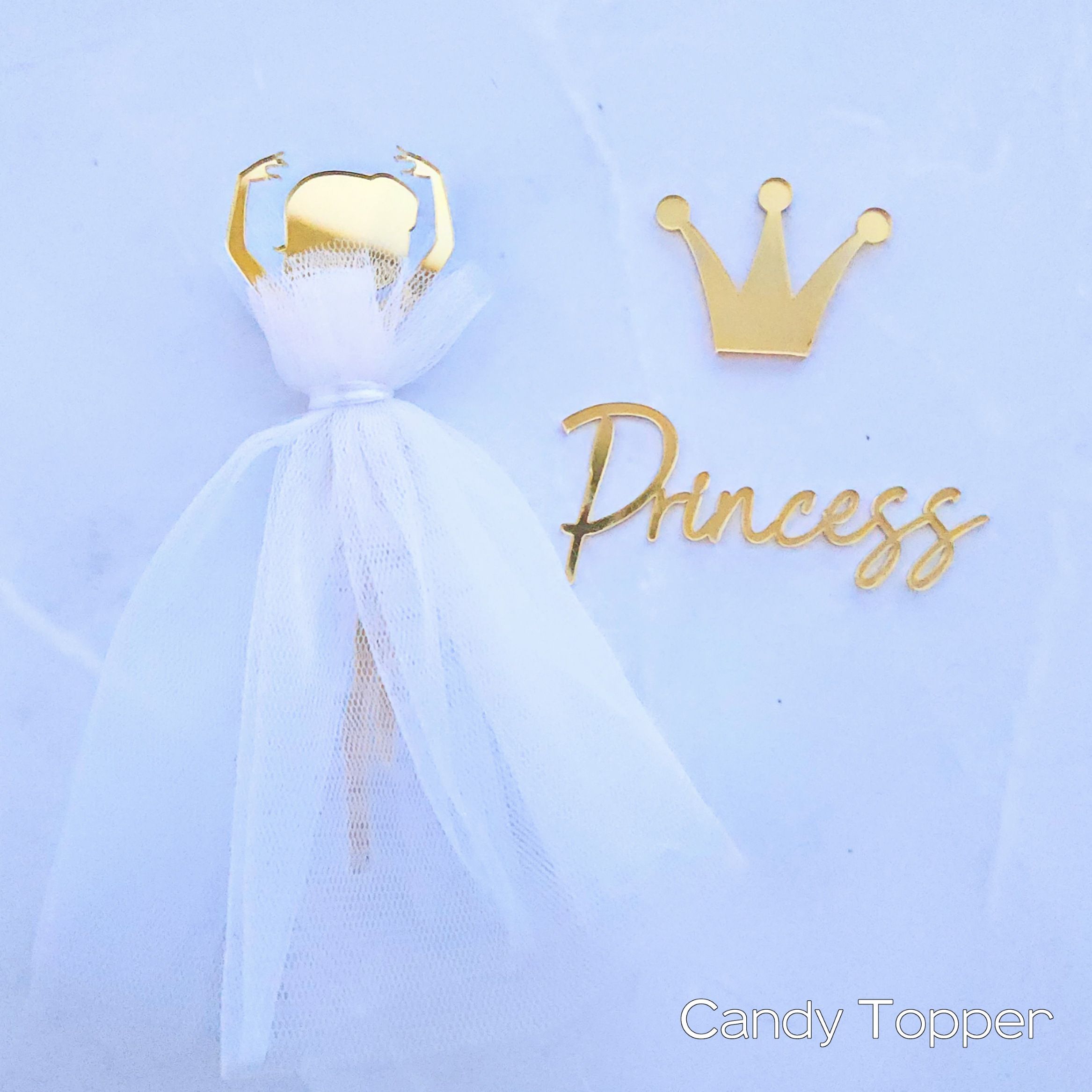 Топпердляторта,девочкабалеринавбеломплатье+надписьprincess+корона,(напалочке),10см,золото