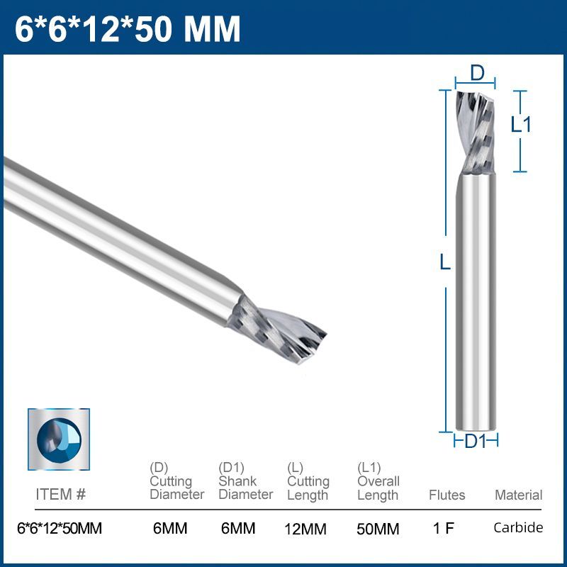 ФрезаконцеваяспиральнаяоднозаходнаяXCAN,6х12х50ммподереву