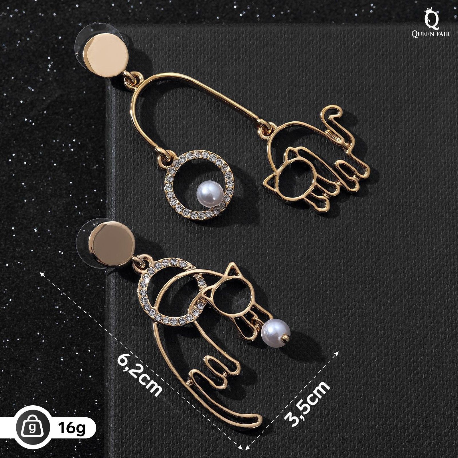 Серьги ассорти "Сиеста" игривые кошки, цвет белый в золоте