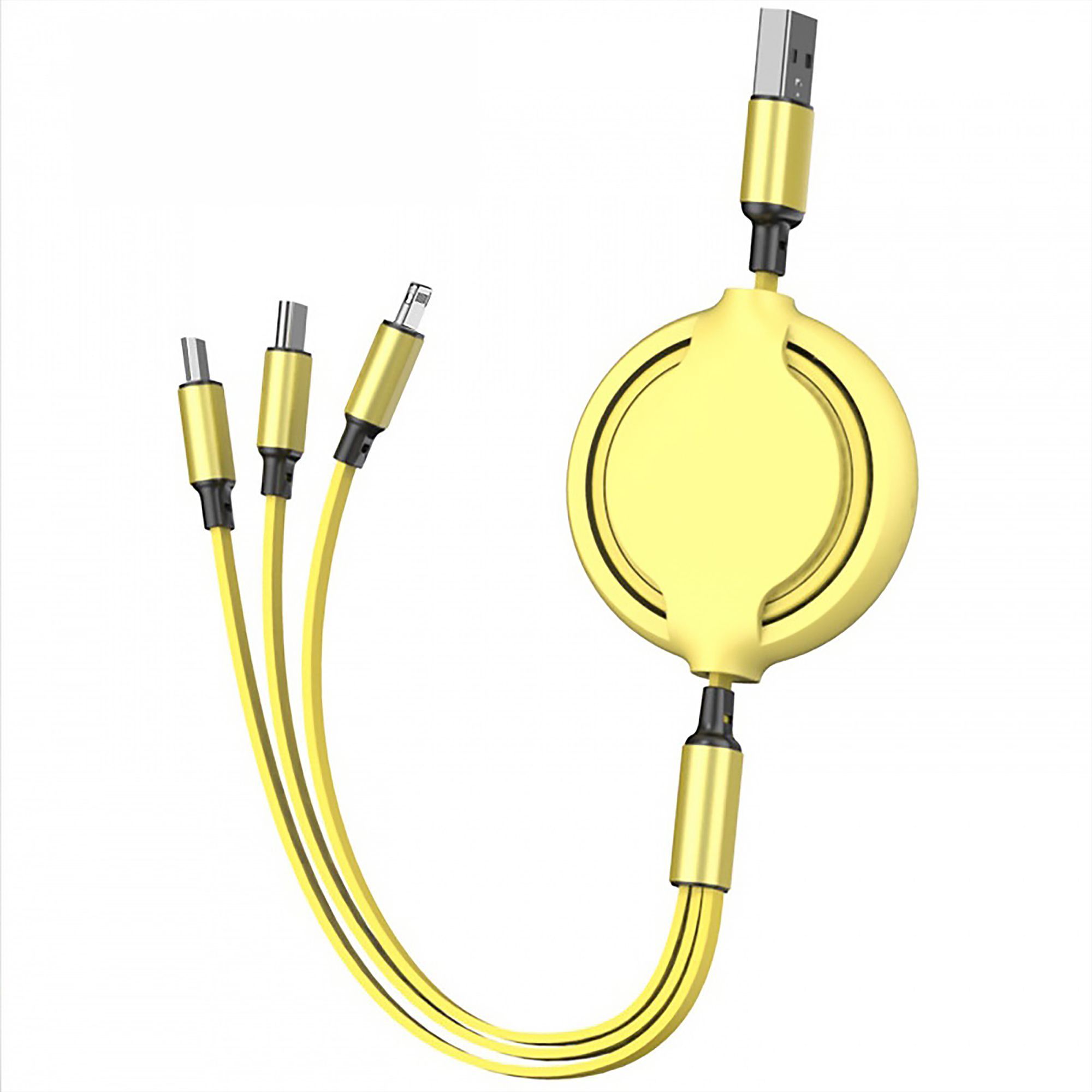 Кабель3в1длябыстройзарядкителефонасразъемамиLightning,MicroUSB,Type-C,желтый