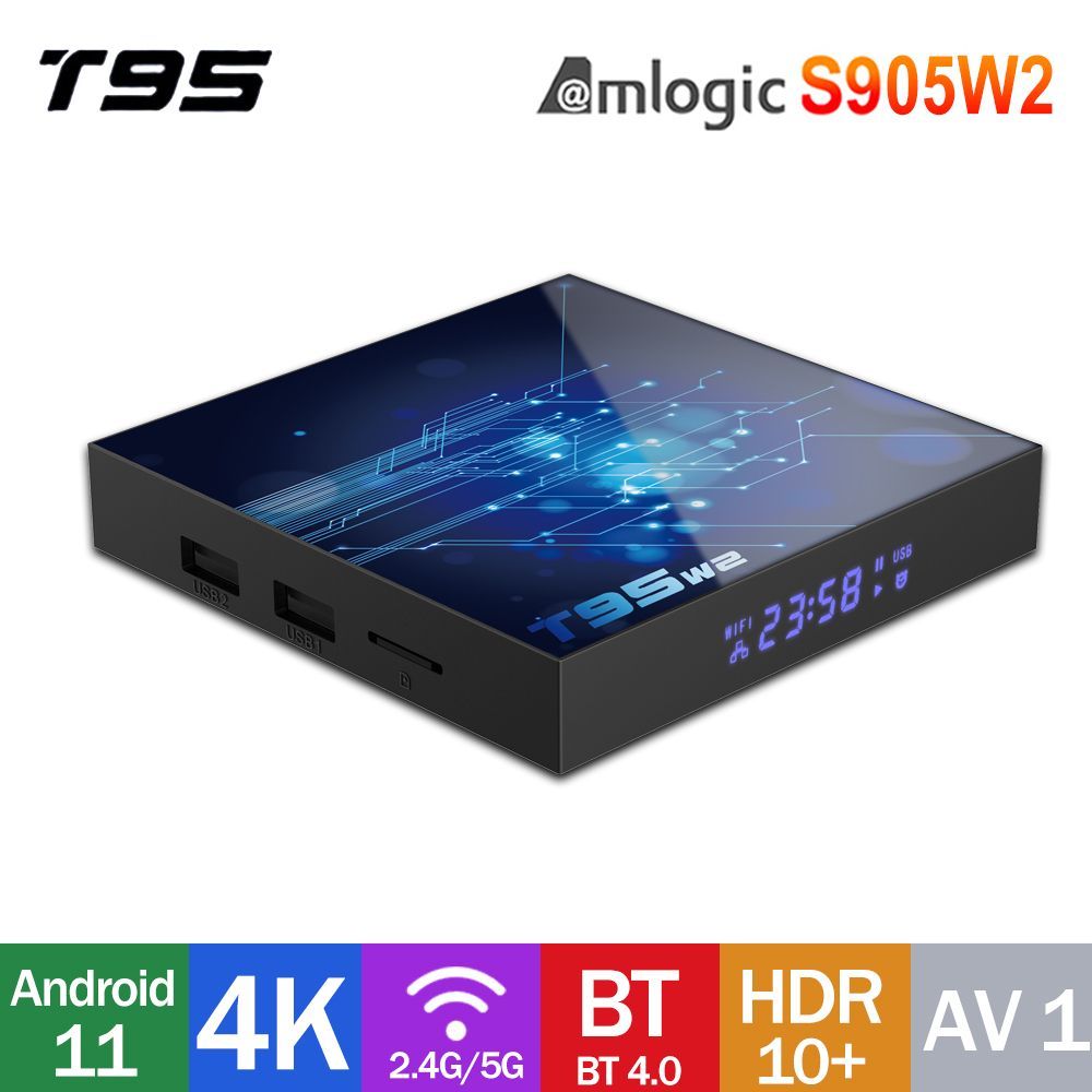 T95W2Android11.0УмнаятелевизионнаякоробкаAmlogicS905W24K2,4/5GWi-FiпотоковыемедиаплеерыPAV1HDR10+NetflixYoutubeТВ-приставка