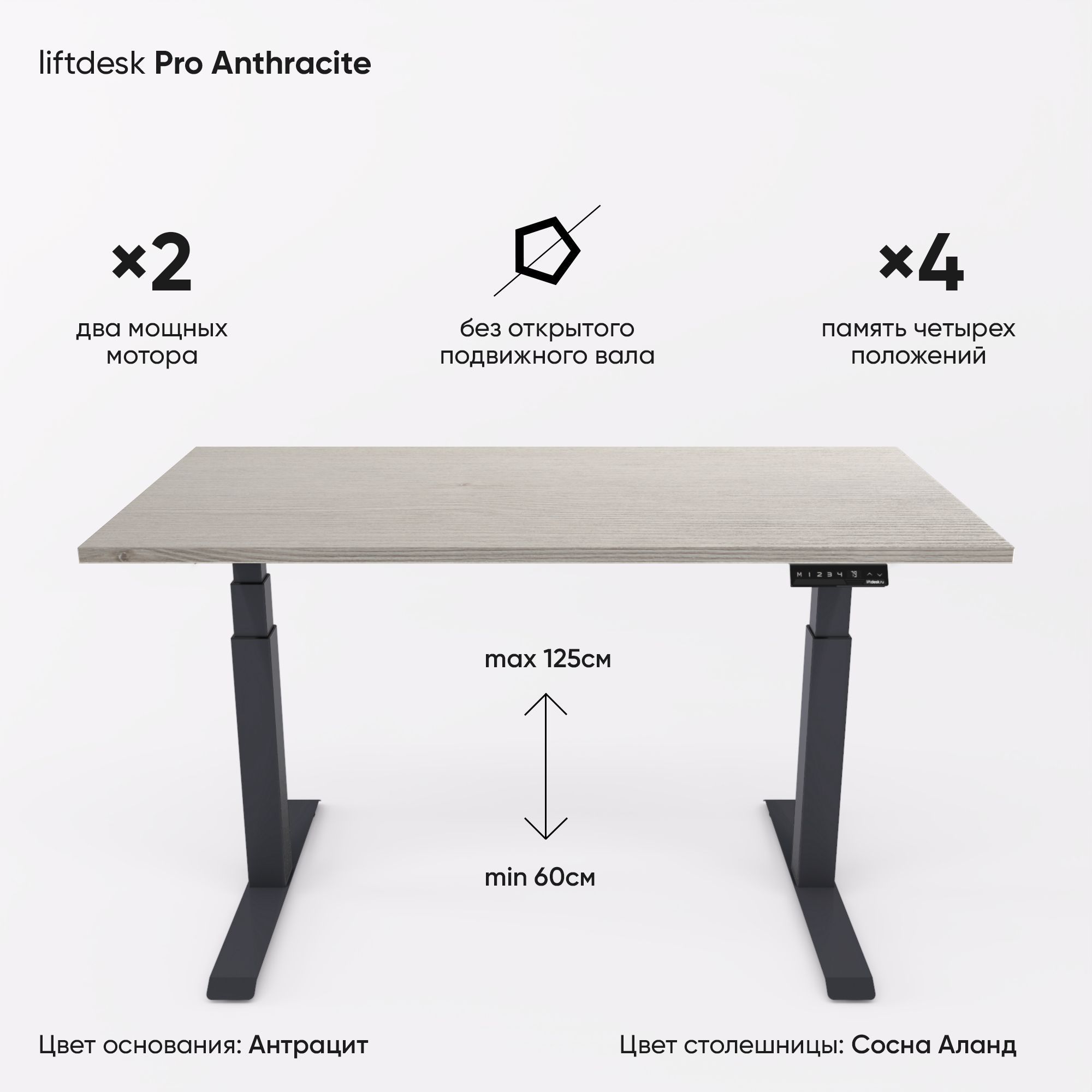 Компьютерный стол liftdesk Компьютерный  стол_LEP.H3058.ST2/25x1379x676-LIFTDESK.PRO.K.BLACK_Нет бренда_Антрацит,  Сосна Аланд полярная, 137.9х67.6х125 см - купить по выгодным ценам в  интернет-магазине OZON (1165384159)