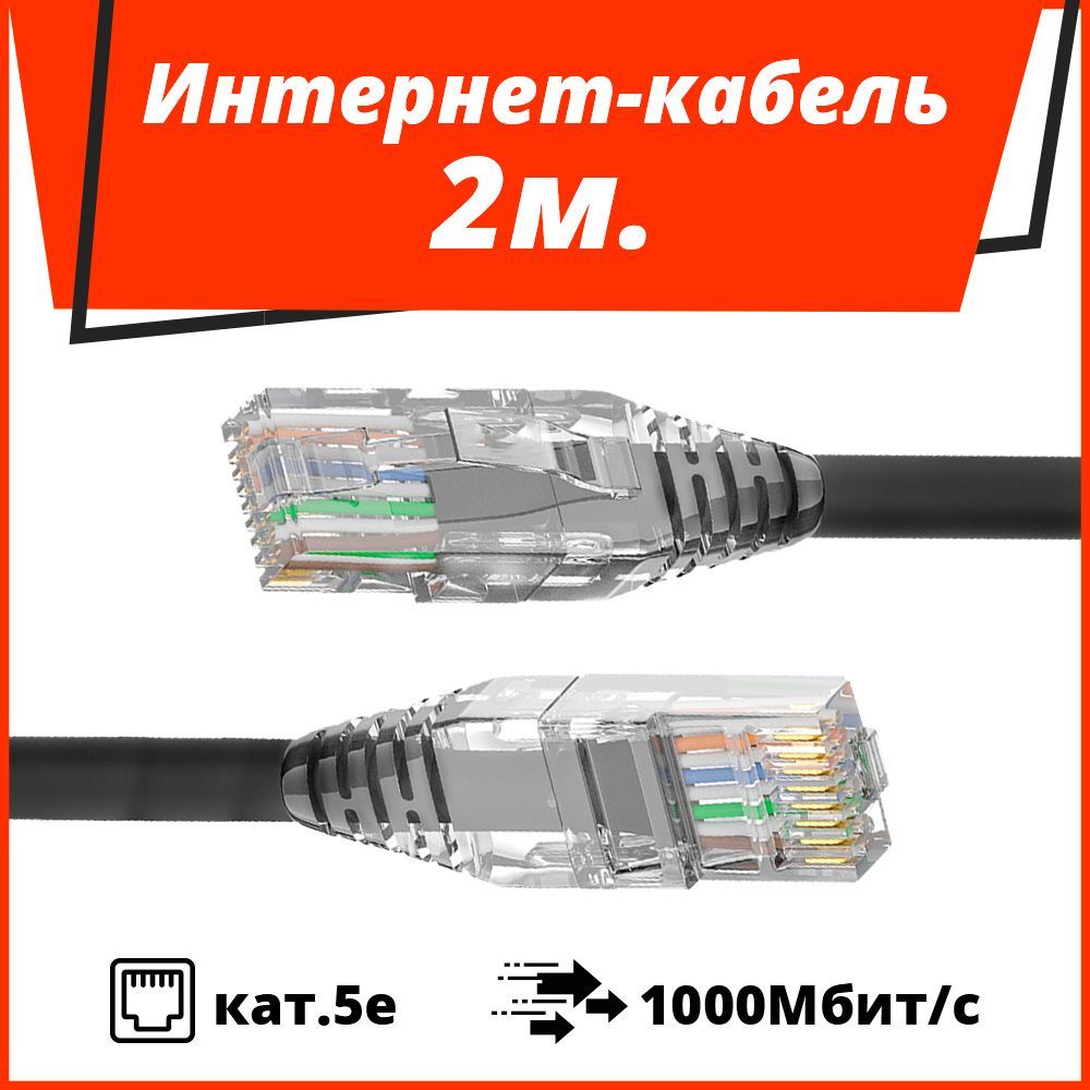 НаМ Кабель для интернет-соединения RJ-45/RJ-45, 2 м, черный