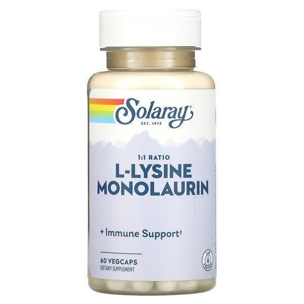 L-Lysine Monolaurin, L-лизин и монолаурин, в соотношении 1:1, 60 вегетарианских капсул