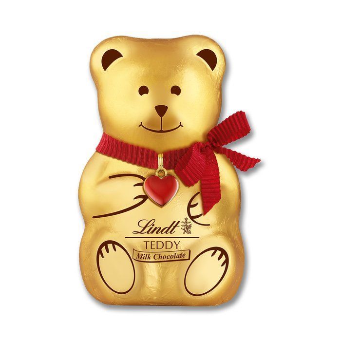 Lindt Teddy золотой шоколадный медведь из молочного шоколада 100 гр, высота 12 см (из Финляндии)