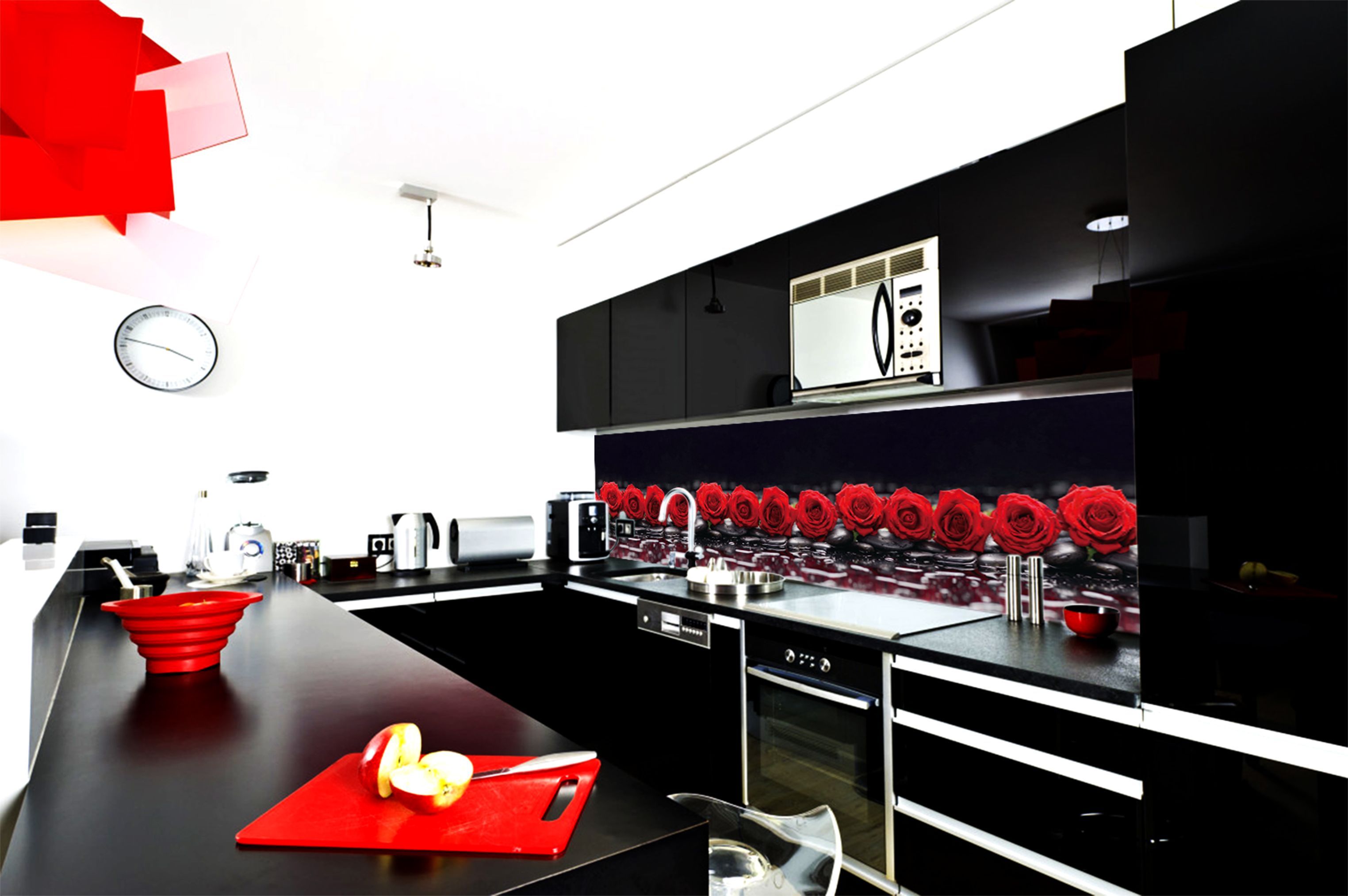 Кухонный фартук магазин. Кухонный фартук ABS-пластик 3000х600х1.5мм Гармония. Фартук для красной кухни. Красно черная кухня. Фартук для черно красной кухни.