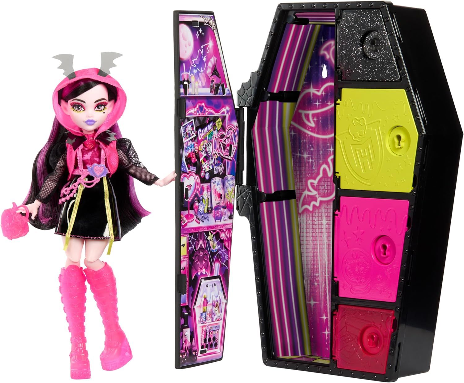 Кукла Дракулаура с гардеробом Monster High Doll and Fashion Set, Draculaura  Doll, Skulltimate Secrets: Neon Frights - купить с доставкой по выгодным  ценам в интернет-магазине OZON (1264319478)