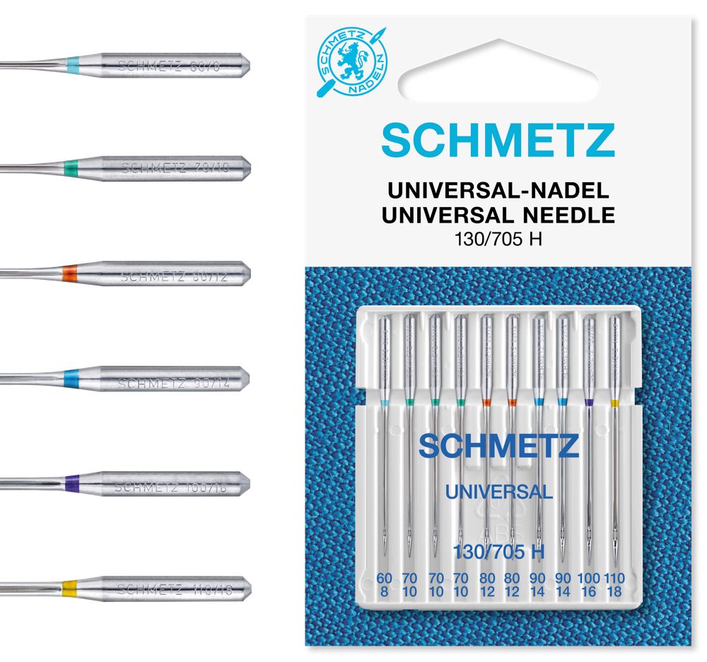 Schmetz130/705H иглы универсальные № 60,70(3),80(2),90(2),100,110 10 шт.