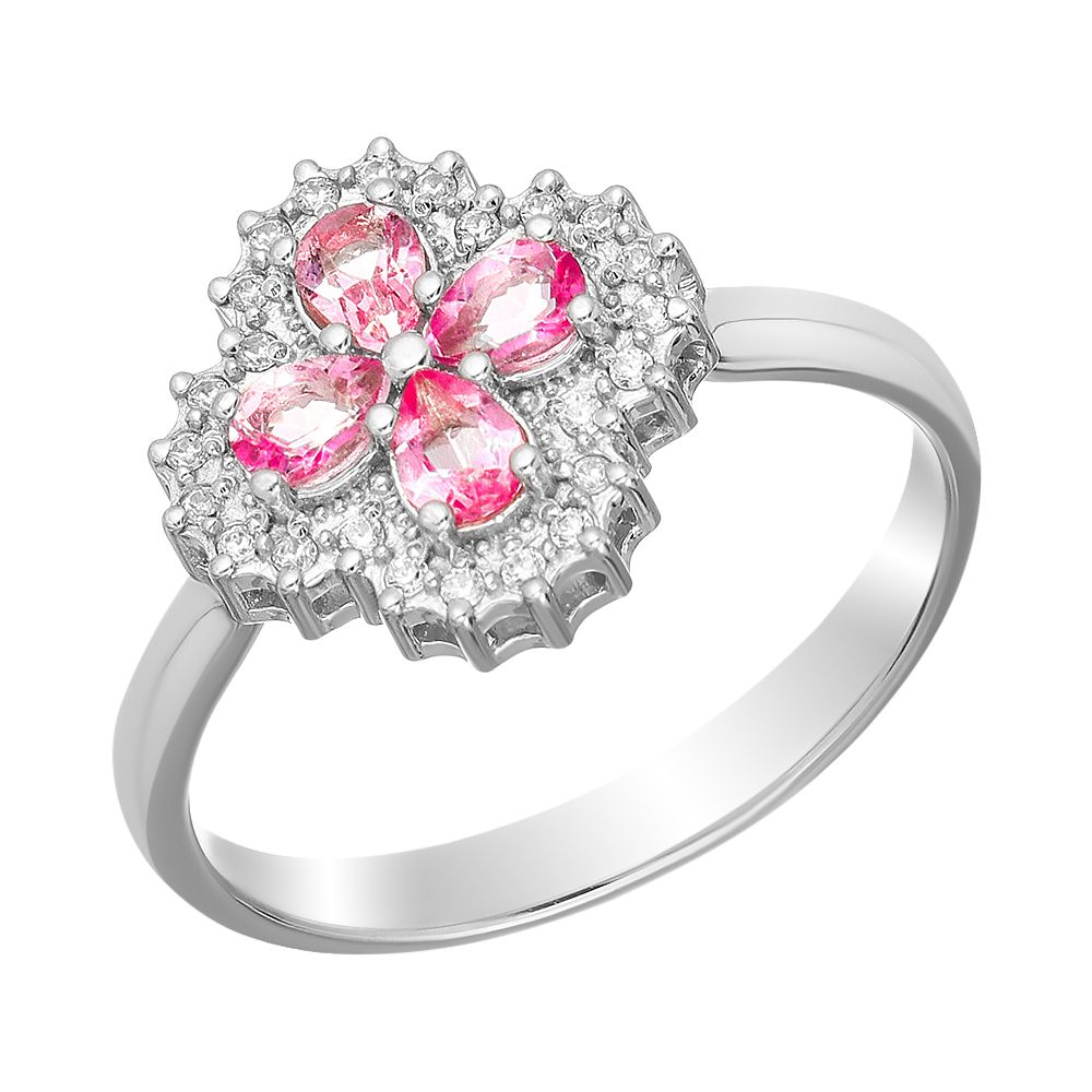 Кольцо серебро розовый. Кольцо из серебра с фианитами розовым. Серебряное кольцо с красным фианитом. UVI Jewellery 2078236.